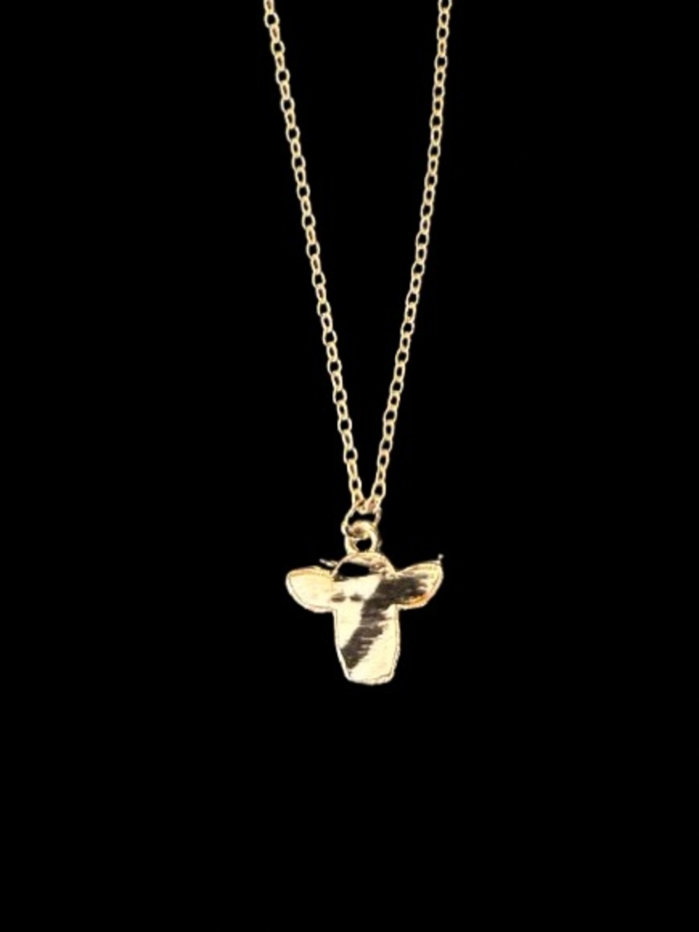Gold Tone Cow Head Pendant Necklace -